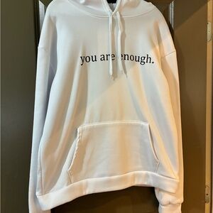 White "You Are Enough" Hoodie Sweatshirt - Women Sweaters